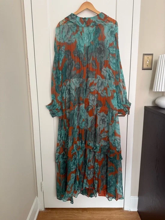 by Anthropology - The Marais Printed Tiered Maxi Dress - Brown Teal Floral - Picture 10 of 16